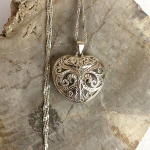 Steven Lavaggi Sterling Silver 925 Filigree Puffy Heart Angel Pendant Necklace